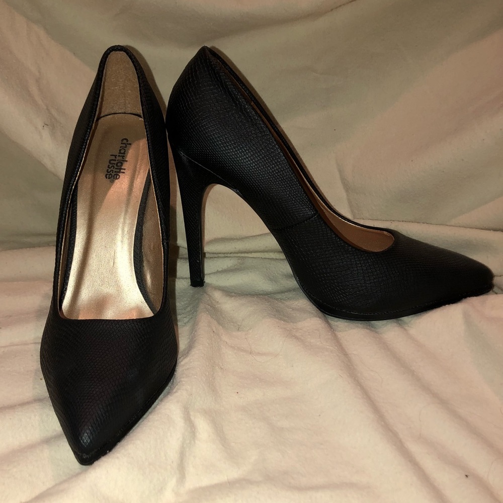 Black synthetic snake skin 4” heels WORN ONCE